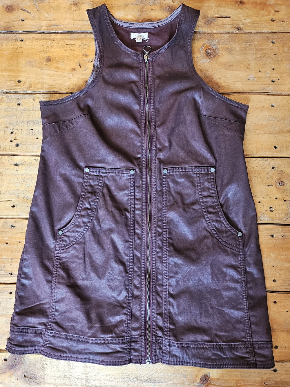 Pilcro Burgundy Leather-Look Mini Dress with Front Zip